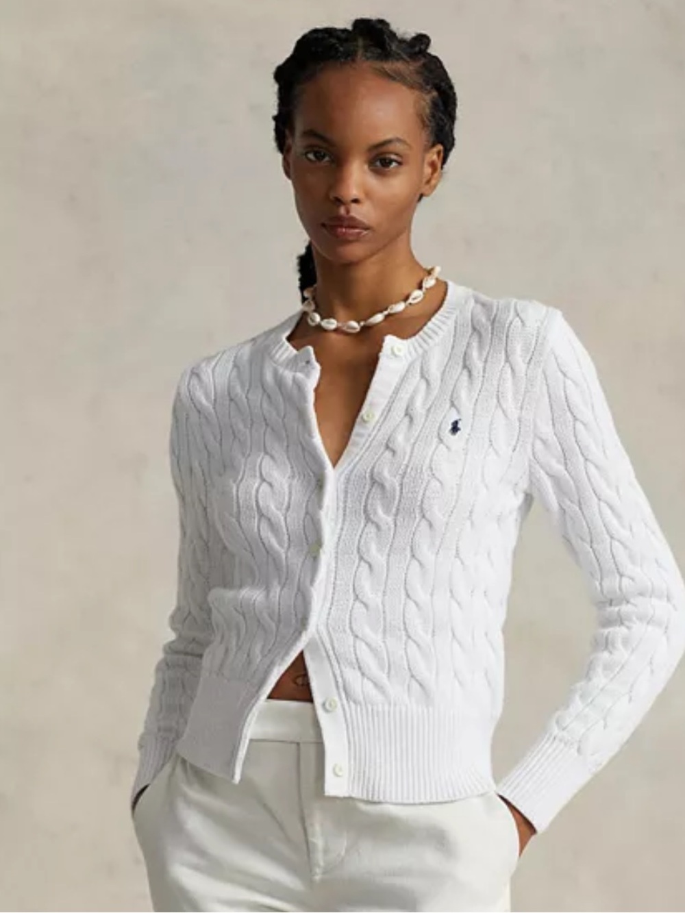 Ralph Lauren black label vintage Cream Cable-Knit V-Neck Cardigan in women’s S